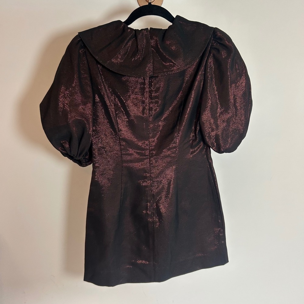 Aligne Dramatic Puff Sleeve Metallic Mini Dress Merlot Sparkle - Picture 4 of 4